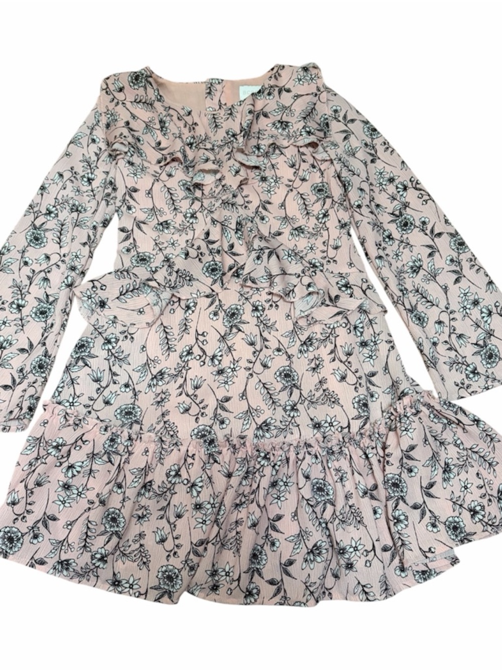 BCBG Girls Floral Ruffle Tiered Dress pink lined size 8